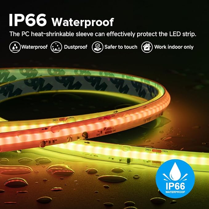 BTF-LIGHTING FCOB COB LED Strip Light IP66, WS2814 Smart IC RGBW 4000K Color Chasing Light, UL Listed DC24V 32.8FT 784LEDs/m High Density 10mm Width for Home Party DIY Decor(No Adapter or Controller)