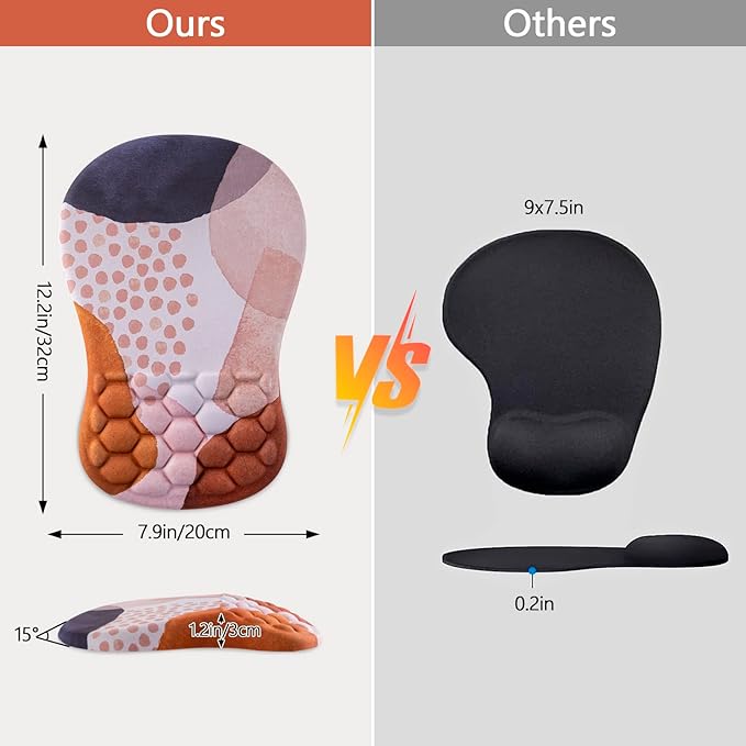 Mouse Pad Wrist Support, Ergonomic Mouse Pad with Wrist Rest, Comfortable Computer Mouse Pad for Laptop, Pain Relief Mousepad with Non-Slip PU Base Boho