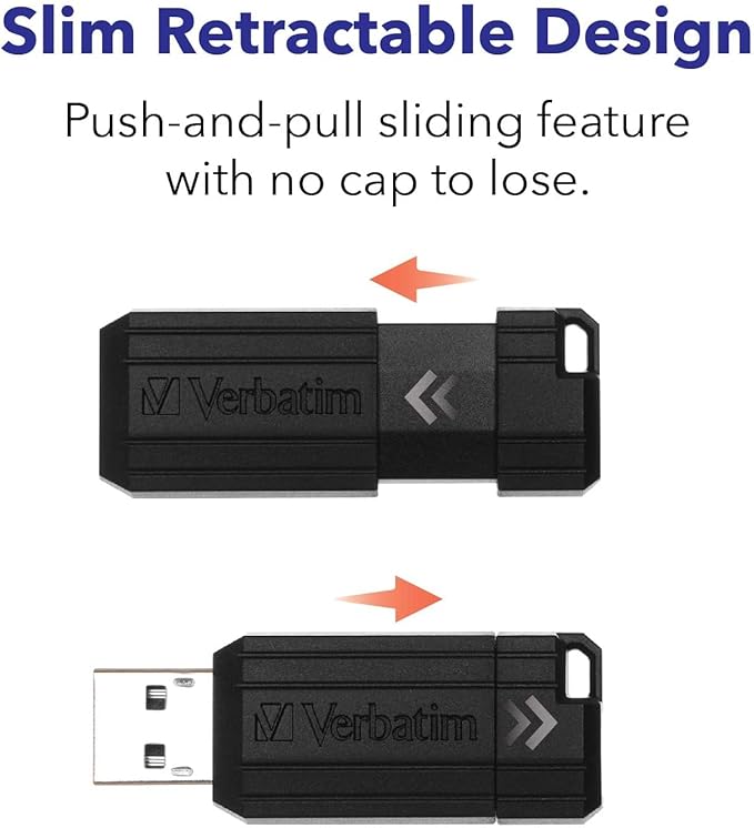 Verbatim 8GB Pinstripe USB 2.0 Flash Drive Retractable Thumb Drive - Black