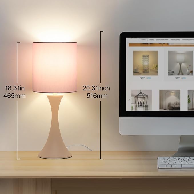 Seaside village Pink Touch Lamp, 3 Way Touch Control Desk Lamp, Bedside Dimmable Lamp Decorative Nightstand Lamp, Small Night Light for Girls, Living Room, Dorm, Home Office, 9W LED Bulb Included