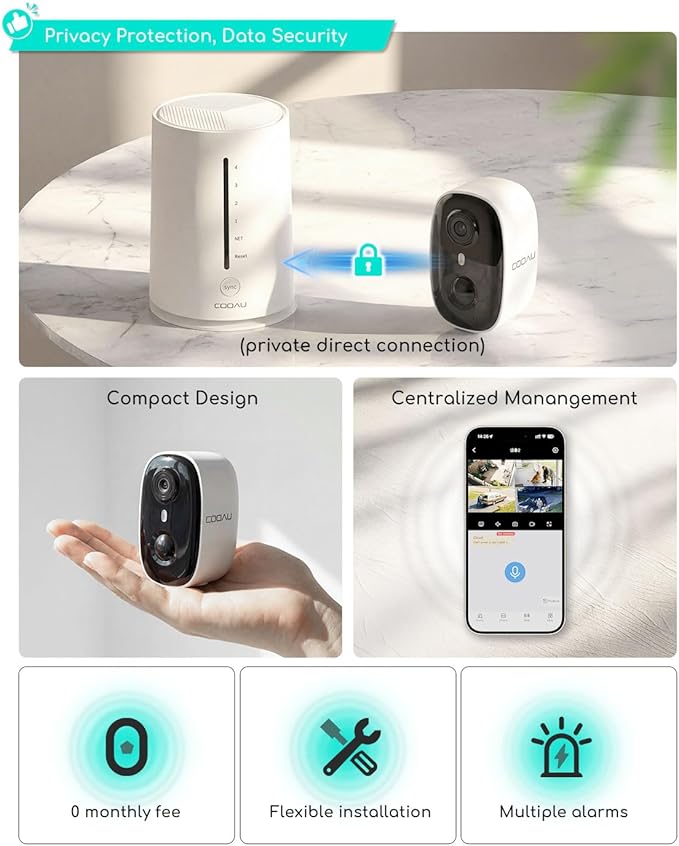 COOAU 4MP Security Cameras Wireless Outdoor Included 64GB Memory Card, No Subscription, Faster Charging Solar Powered, Cameras for Home Security Surveillance System for Wide-Area Whole-House Coverage