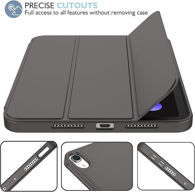 iMieet iPad mini 7 Case 2024 (A17 Pro), iPad mini 6 Case (8.3-Inch,2021 Model), iPad mini 7th/6th Generation Case with Pencil Holder, Trifold Stand Smart Case with Soft TPU Back,Space Gray