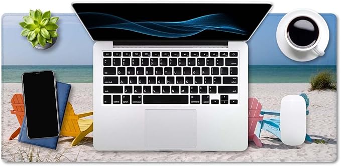 SSOIU Desk Mat, Extended Gaming Mouse Pad (35.5x15.7 in), Large Non-Slip Rubber Base Mousepad with Stitched Edges, Waterproof Keyboard Mouse Mat for Work, Game, Office, Home - Beach and Ocean Scenics