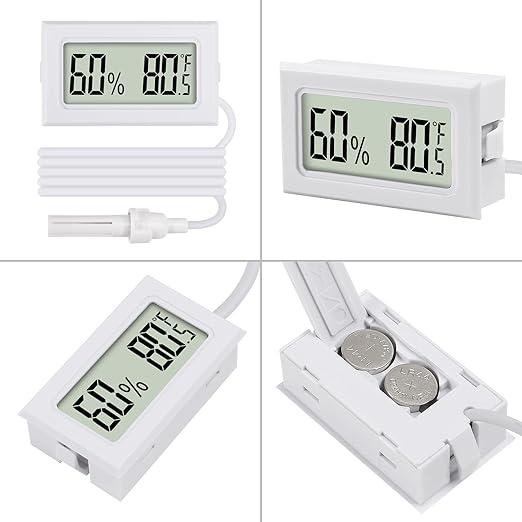 3Pcs Mini Digital Thermometer Hygrometer with Probe Electronic Temperature Humidity Gauge Meters Indoor LCD Display Fahrenheit for Humidors,Greenhouse,Garden,Incubator Reptile Terrarium