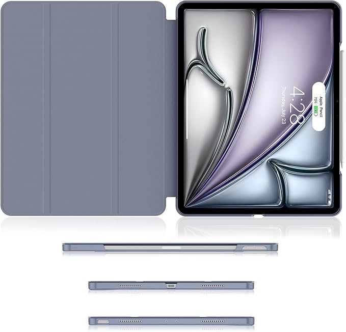 Soke Case for iPad Air 13 Inch (M3/M2) 2025/2024,iPad Pro 12.9 2022 2021(6th 5th Generation) - [Slim Trifold Stand + Auto Wake/Sleep],Protective Hard PC Back Cover (Lavender)