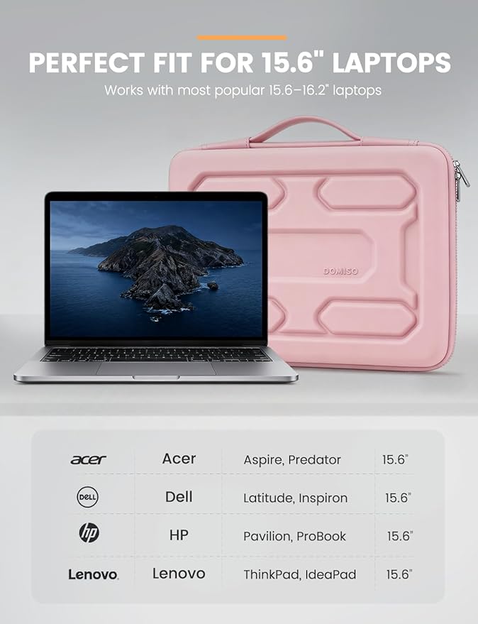 DOMISO 15.6 inch Laptop Sleeve with Handle Shockproof Waterproof EVA Protective Case for 15.6" Yoga 720 IdeaPad 310 320 ThinkPad T570/Legion 5 Gen 6/HP Envy 15/15.6" Notebooks, Pink