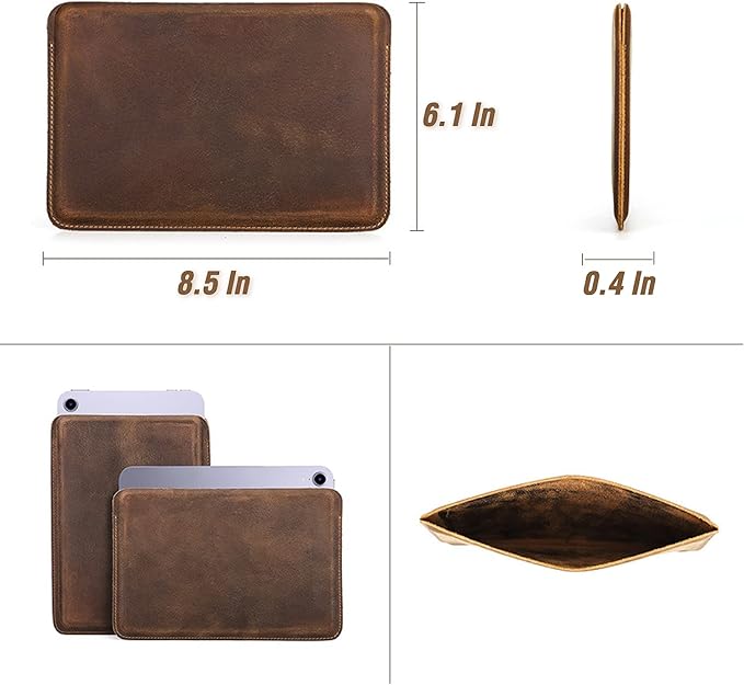 Top Grain Leather 8.3" Slim Tablet Protective Case, Solid Minimalist Vintage Design, Fully Handmade, Compatible with 8.3" iPad mini 6 iPad mini 7.9" & Other Tablets, Coffee 8.3 Inch