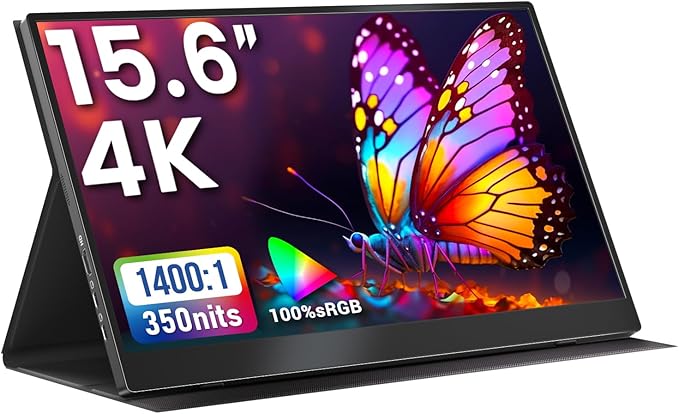 Upperizon Portable Monitor 15.6 inch 4K UHD 3840X2160 100% sRGB 60Hz HDR HDMI USB-C Travel Monitor for Laptop MacBook PC Surface PS5 Xbox, External Display with Full Cover & Speakers, VESA Compatible