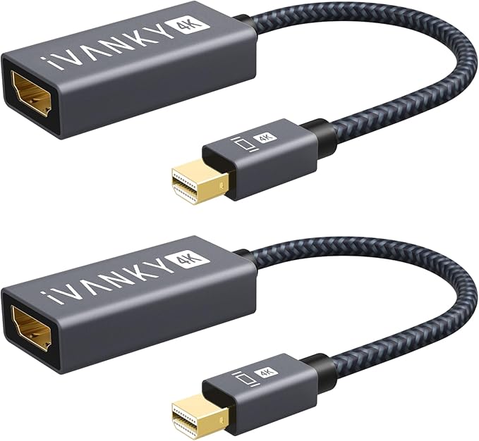 IVANKY Mini Displayport to HDMI Adapter [2-Pack, Super Slim, Nylon Braided] Mini DP to HDMI Adapter for Microsoft Surface Pro/Dock, Apple MacBook Air/Pro, Monitor, Projector and More - Grey
