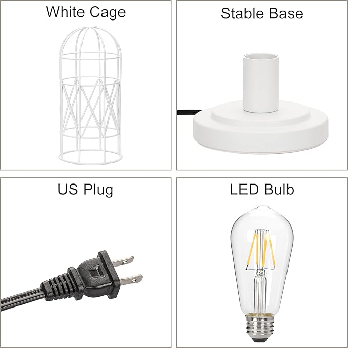 Seaside village Bedside Touch Lamp, Small Table Lamp for Bedroom Living Room, 3 Way Dimmable Modern Nightstand Lamp, Simple Desk Lamp with White Metal Cage Shade, 2700K LED Bulb Included