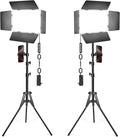 2 Pack LED Video Light Kit with Barn Door, Kewaiaa 30W Photography Light Panel with Stand, 3000Lux 2500K-8500K Dimmable Studio Lights for Video Recording/Filming/Photoshoot Shooting/Live Streaming