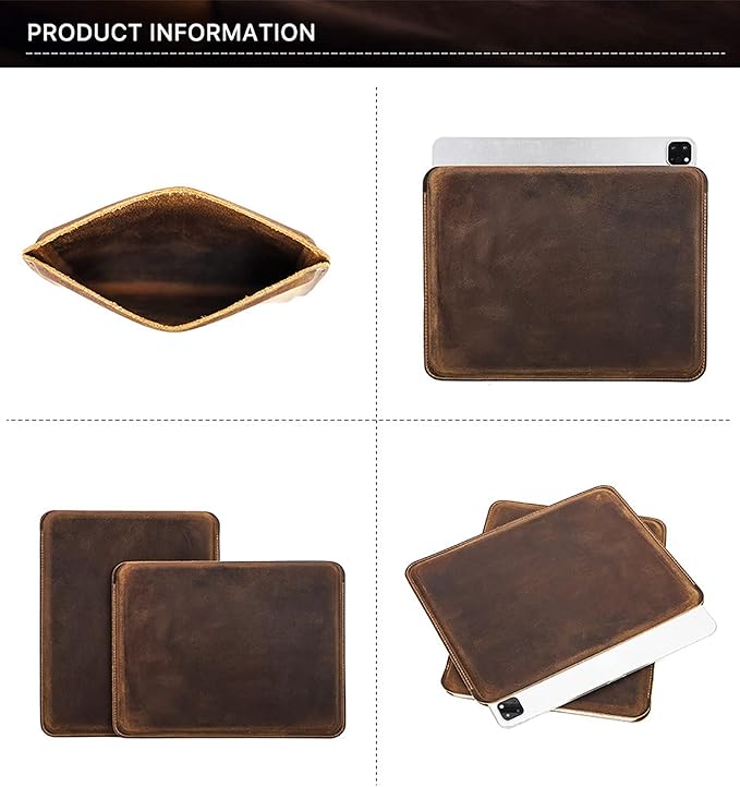 Top Grain Genuine Leather 12.9" iPad Sleeve Case, Minimalist Vintage Design, Handmade, Compatible with 12.9" iPad Pro 3/4/5/6 Gen, Fits A1876 A1865 A1983 A2014 A2229 A2232, Coffee 12.9 Inch