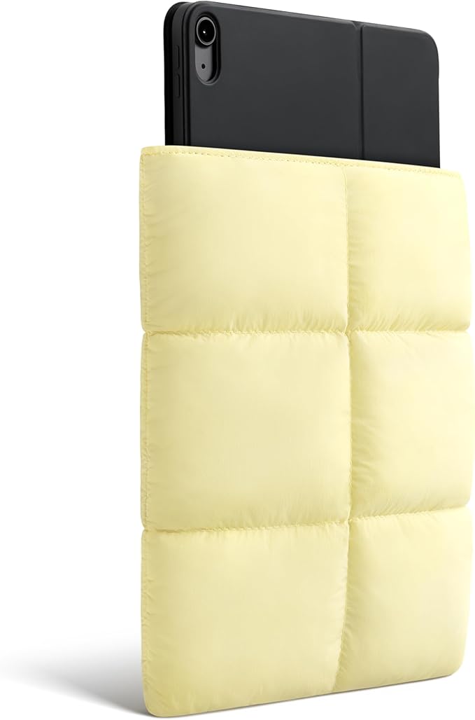 Comfyable Puffy 9-11 Inch Tablet Sleeve Compatible for 11 Inch iPad Pro M5, iPad Air M4 2026 with Magic Keyboard, Quilted Puffer Vertical Tablet Carrying Case for Women Men, Butter Yellow