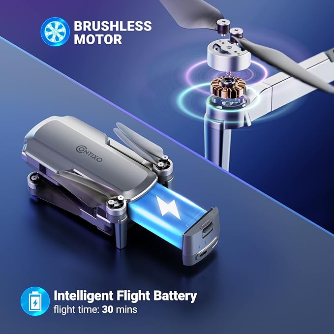 Contixo Mini GPS Drone With 4K Camera, 25 Mins Flight Brushless Motor, Way Point Orbit Mode, Follow Me RC Drones FPV Foldable Quadcopter For Beginner Adults Teenagers Kids