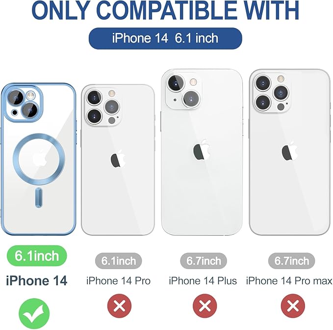 Hython Magnetic Clear for iPhone 14 Case with Camera Lens Protector [Compatible with MagSafe] Luxury Plating Edge Slim Soft TPU Cover Protective Phone Case for iPhone 14 6.1", Matte Light Blue
