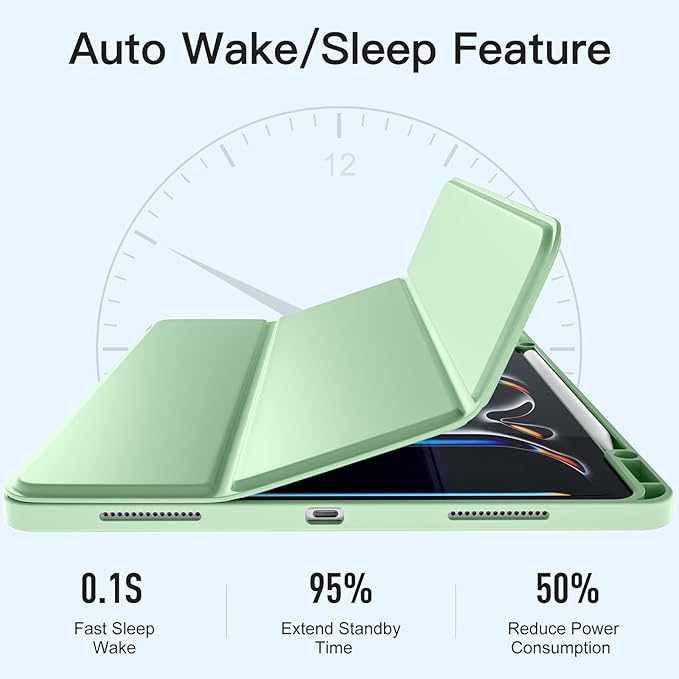 Akkerds Compatible with iPad Pro 13 Inch Case (M5/M4) 2025/2024, for iPad 13 Pro Case with Pencil Holder, Slim Trifold Stand Protective Cover with Soft TPU Back, Auto Wake/Sleep (Green)