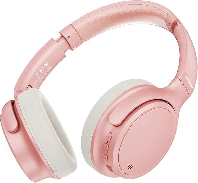 INFURTURE H1 Plus Doubly Fed Hybrid Active Noise Cancelling Headphones with EQ Mode，Wireless Over Ear Bluetooth Headphones with 4 Microphone, 90H Playtime,Lightweight for Home Travel Office(Pink)