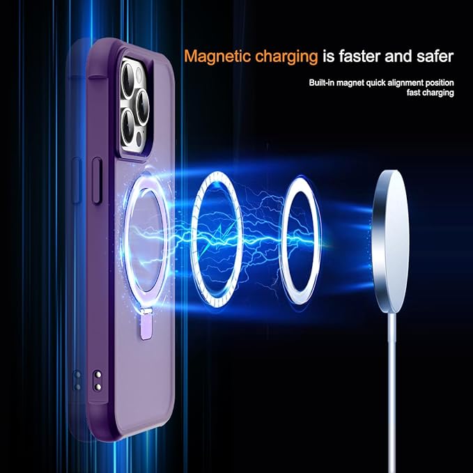 SKYLMW Compatible with iPhone 11 Pro Max Case with Invisible Magnetic O-Ring Stand Military-Grade Translucent Case for iPhone 11 ProMax 6.5" [Compatible with Mag-Safe][Great Grip Feeling], Purple