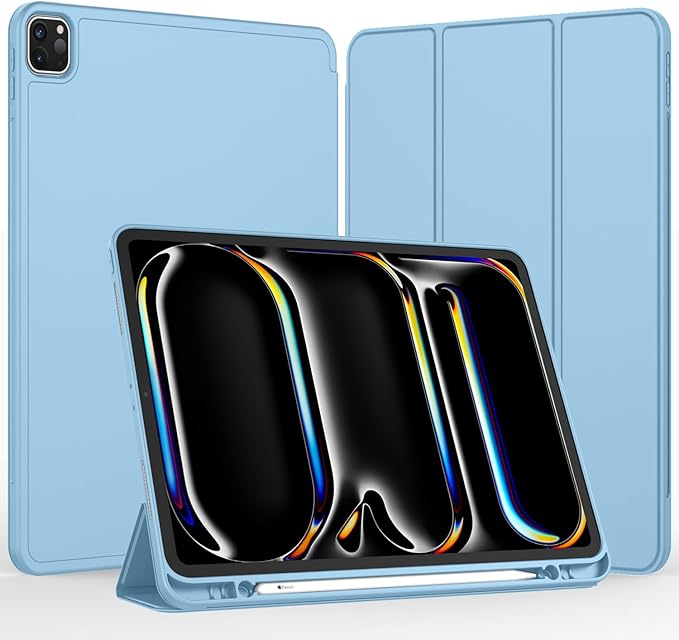 iMieet iPad Pro 13 Inch Case (M5/M4) 2025/2024 with Pencil Holder, Trifold Stand Smart Case with Soft TPU Back, Auto Wake/Sleep (Azure Blue)
