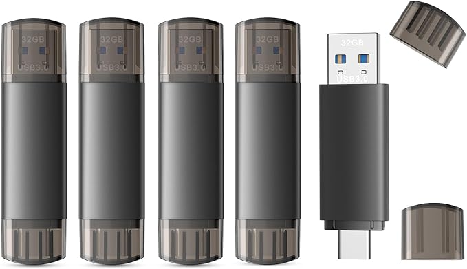 JOIOT 32GB USB C Flash Drive Dual USB 3.0 Flash Drive Type C + USB A Portable Type-C Flash Drive 2-in-1 USB-C Thumb Drive for Smartphone Tablet Computer Mac iPhone 15 (5 Packs)