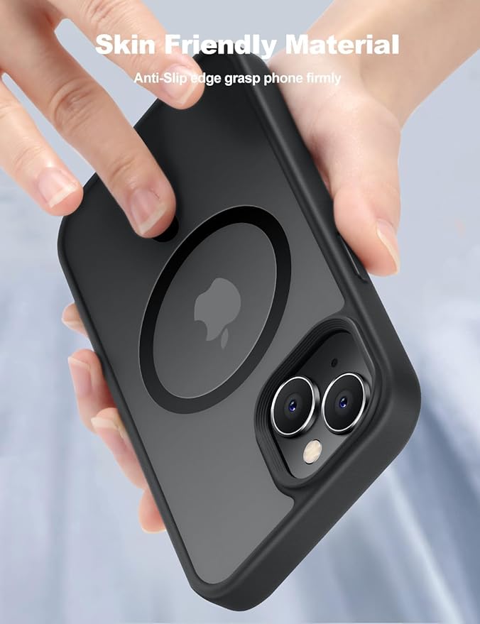 Tigowos for iPhone 15 Case, Compatible with MagSafe [15FT Drop Resistant][2 Tempered-Glass Screen Protectors] Matte Skin-Feeling Shockproof case for iPhone 15 Cases 6.1", Black-Set