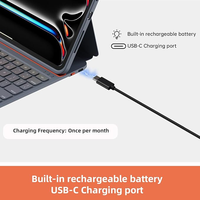 Magitype Case with Keyboard Compatible for iPad Pro 11 inch(M4/ M5): Bluetooth Wireless Magnetic Stand Rechargeable Keyboard with Pencil Holder (Light Grey)