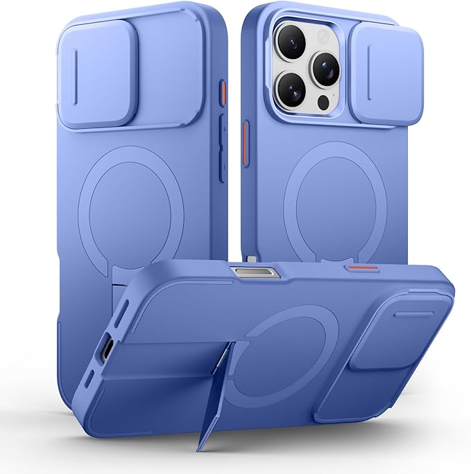 SURITCH for iPhone 16 Pro Max Case with Magnetic Camera Slide Cover and Adjustable Kickstand, Compatible with MagSafe, Shockproof Bumper Case Slim Protective Cover 6.9 Inch, Starlight Blue