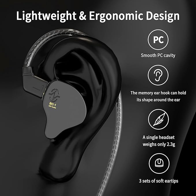 CCZ Melody inear Earphones Wired Gaming Earbuds 1DD 1BA Hybrid Drivers in-Ear Headphones iem Earbuds HIFI Bass with Ear fins, 4N OFC Cable for Drum, Studio, Editing, pc, Gaming (Green, without mic)