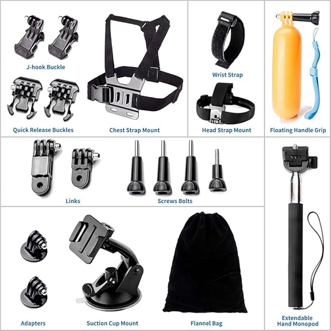 Reflex Camera 19-in-1 Action Camera Accessories Kit Compatible with GoPro Hero 13, 9-12, DJI Osmo Action 2, 3, 4, Pro 5, Insta360 Ace Pro/Ace Pro 2 and Other Sports Cameras & Durable Case
