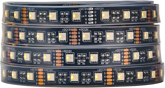 BTF-LIGHTING RGBW LED Strip Lights,UL Listed,5050 4 Colors in 1 RGB + 2700K-3000K Warm White,12V DC,16.4ft/5m 60LEDs/m 12mm Black PCB, IP67 Waterproof for Home Decoration(No Adapter or Controller)
