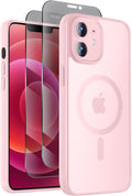 Symcele Designed for iPhone 12 Case, Compatible with MagSafe, with Privacy Screen Protectors X2, [Camera Protection] [15FT Military Drop Protection] Shockproof Phone Case, 6.1", Pink