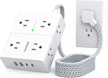 One Beat Surge Protector Power Strip, 6 Ft Ultra Thin Flat Extension Cord with 8 Outlets 4 USB Ports(2 USB C), Flat Plug Power Strip, Braided Power Strip for Home, Office, Dorm Room Essentials