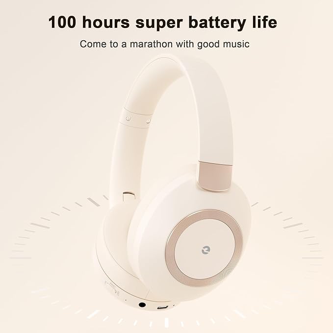 Active Noise Cancelling Headphones, 100H Playtime Headphones Wireless Bluetooth, Bluetooth Headphone with Microphone, Over- Ear Wireless Headphone with Deep Bass for Travel