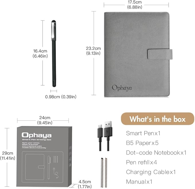 Ophaya 2 in 1 Digital Pen Smart Pen Writing Set, Includes Smartpen, Notebook, Use with Ophaya App for Notes Taking, Recording, Storing