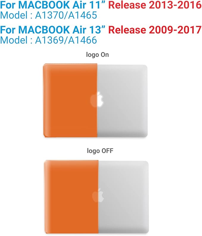 IBENZER Compatible with Old Version MacBook Air 13 Inch Case (2010-2017 Release). Models: A1466 / A1369, Plastic Hard Shell Case with Keyboard Cover for Mac Air 13, Orange, A13OR+1