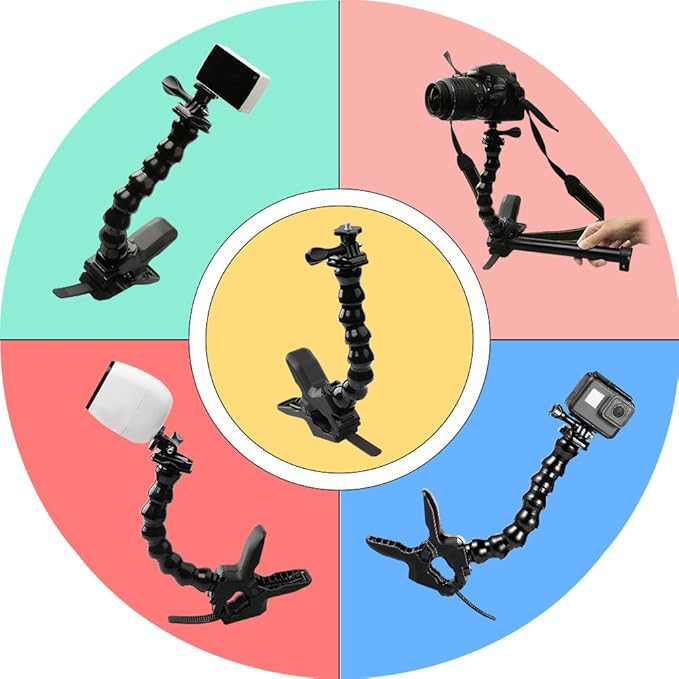 Suptig Jaws Flex Clamp Mount Gooseneck Mount for GoPro Hero 13 Hero 12 Hero 11 Hero 10 Hero 9 Hero 8 Hero 7 Hero 6 Hero 5 Hero 4 Session Hero 3+ Hero 3 Akaso EK7000 DJI osmo Arlo Action Camera.