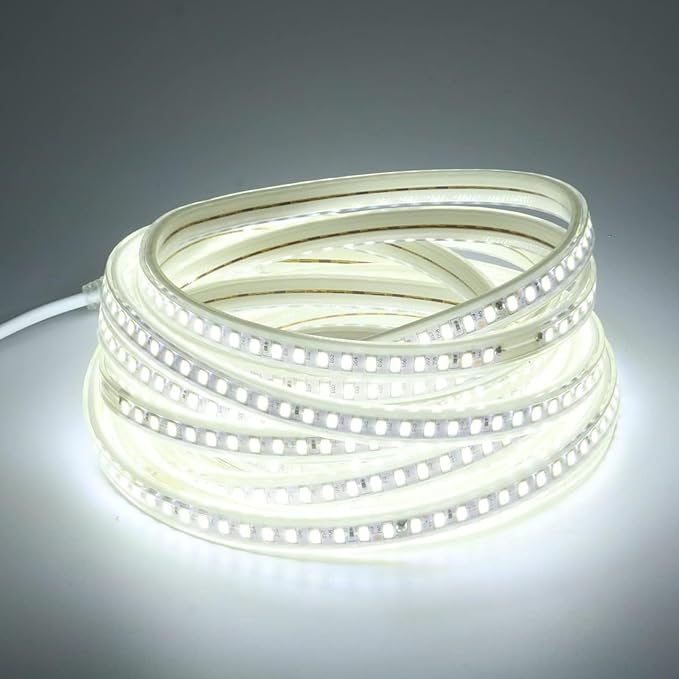 120V LED Strip Lghts 49.2FT Cold White 6000K Super Bright Rope Lights for Outside IP67 Waterproof LED Light Strip for Kitchen Cabinets Living Room Deck Yard Garage