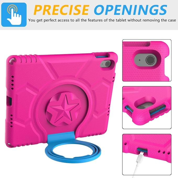 Kids Case for iPad 10th Generation 10.9-inch (2022) & iPad Air 11-inch M2 (2024) & iPad Pro 11-inch M4 (2024), Lightweight Shockproof Case Built-in Screen Protector with Handle Stand, Pink