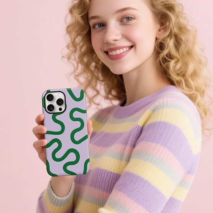 Magnetic for iPhone 13 Pro Max Case Cute Curved Stripes Phone Case, Shockproof Slim TPU and Hard PC Protective Phone Cover Compatible with MagSafe Designed for Women Girls,Green