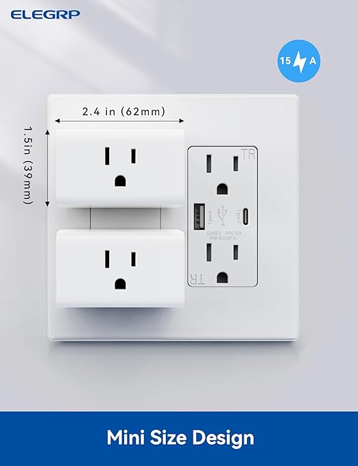 ELEGRP Matter Supported Mini Smart Plug, Smart Outlet 15A/1800W Max, Compatible with Apple Home, Siri, Alexa, Google Home, SmartThings, Compact Design, UL Certified, 2.4G Wi-Fi Only, White, 4 Pack