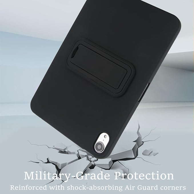 Case for iPad mini 7th & 6th Gen with Kickstand, Soft TPU + Hard PC Ultimate Delicate Touch Feeling Shockproof Protective Back Cover for iPad mini 7th 6th Women Men, Black