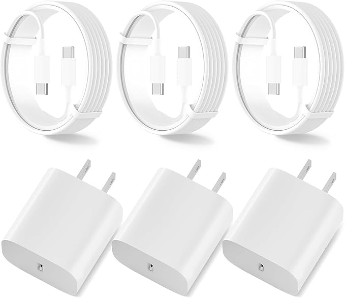 USB C Fast Charger for iPhone 16 15, [MFi Certified] 3 Pack 20W PD USB C Wall Charger Plug Block with 6FT USB Type C Fast Charging Cable for iPhone 16/15/15 Pro/15 Pro Max/15 Plus/iPad Pro Air Mini