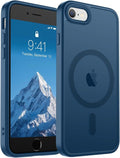 SUPFINE Magnetic for iPhone SE Case 2022 (3rd)/2020 (2nd), iPhone 8 Case (Compatible with MagSafe) (Military Grade Drop Protection) Slim Translucent Matte Phone Case, Deep Blue
