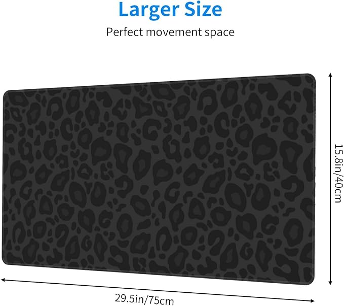 Black Leopard Print Large Extended Mouse Pads XL Mousepad with Stitched Edges Non-Slip Rubber Base Computer Keyboard Pad Desk Mat for Home Office Desk Decor, 29.5" X 15.8"