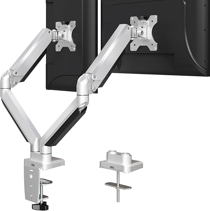 MOUNTUP Dual Monitor Desk Mount, Die-Cast Aluminum Fully Adjustable Double Monitor Arm, Computer Monitor Stand Fits 2 Screen 17 to 32 inch - Each Arm Holds 4.4-19.8LBS, MU0024