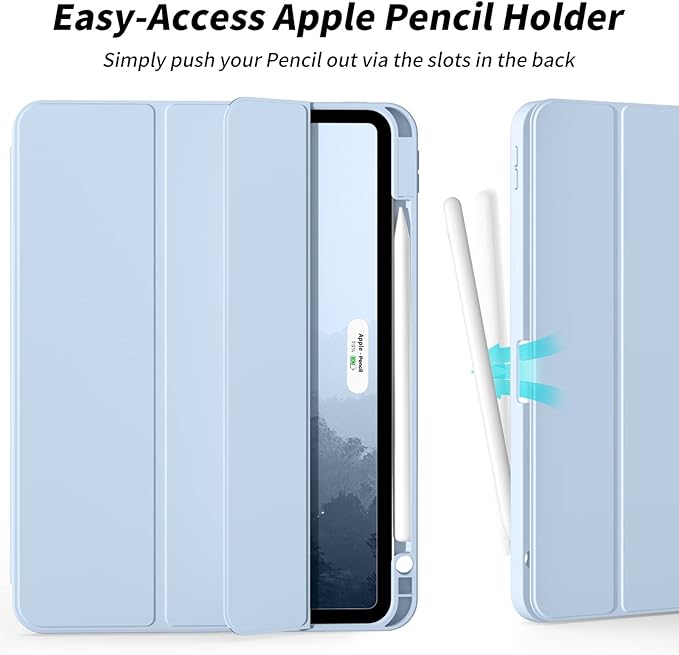 Aoub New iPad Pro 12.9 Case 6th Generation 2022 / 5th Gen 2021/ 4th Gen 2020 with Built-in Pencil Holder, Auto Wake/Sleep, Slim Stand Soft Back Shell Smart Cover for iPad Pro 12.9 Inch, Sky Blue