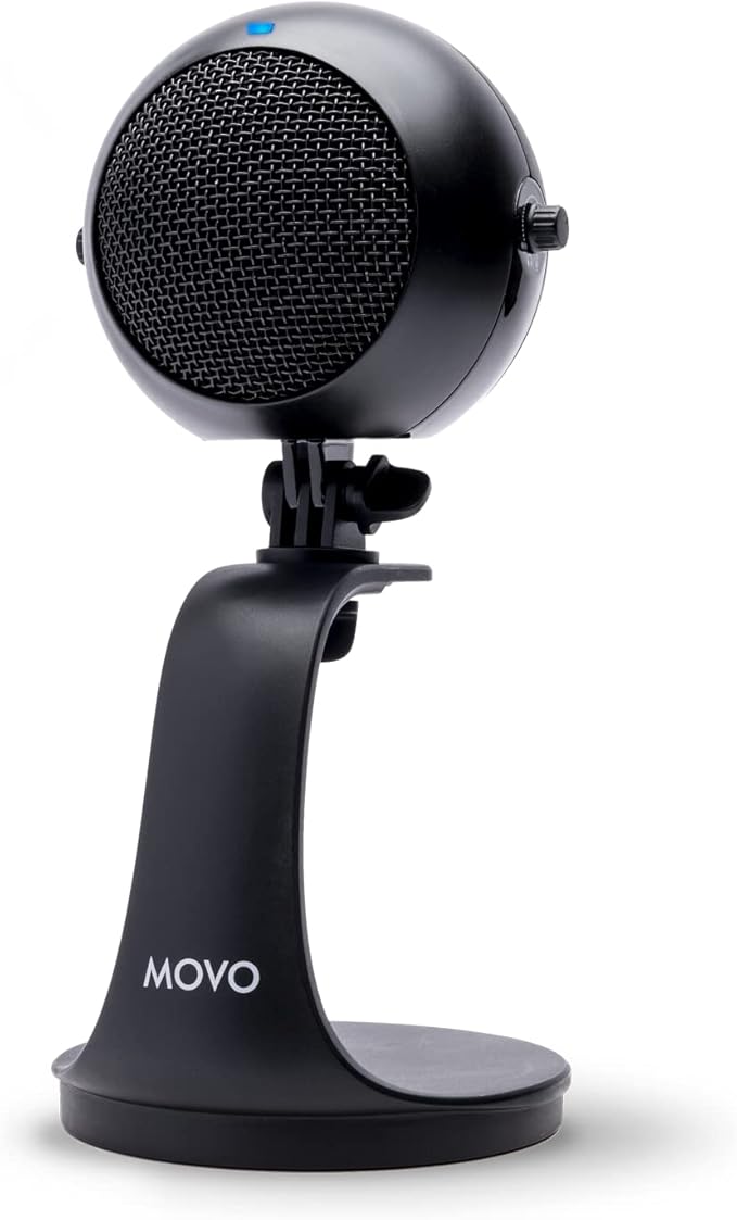 Movo WebMic USB Microphone with Desktop Stand in Black- Cardioid Condenser Computer Microphone for PC and Mac with Mic Gain, Headphone Monitoring- for Gaming, Podcast, Streaming, Video Conferencing