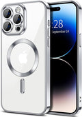 Hython Magnetic Clear for iPhone 14 Pro Max Case with Camera Lens Protector [Compatible with MagSafe] Plating Edge Slim Soft TPU Cover Protective Phone Case for iPhone 14 Pro Max 6.7", Silver
