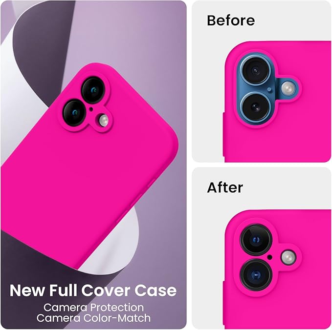 FireNova Designed for iPhone 16 Case, Silicone Upgraded [Camera Protection] Phone Case, Soft Anti-Scratch Microfiber Lining Inside, 6.1 inch, Hot Pink
