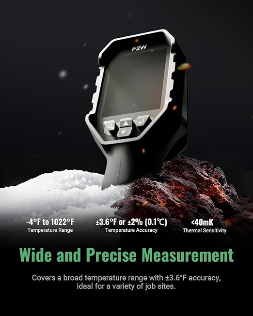 F2W Thermal Camera 640x480 Super Resolution, Thermal Imaging Camera 256x192 IR Resolution, IntellFault Intelligent Scene,3.2" Screen,25Hz,-4°F to 1022°F,App Image Transfer & PC Analysis,Case